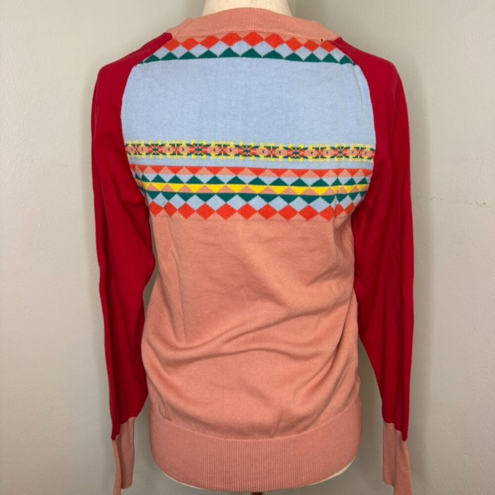 OXKnit Jacquard Fair Isle Yoke Sweater Vintage style Pink Red 100% Cotton Sz M - Picture 5 of 13